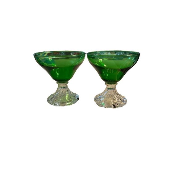 VINTAGE SET OF TWO 1950'S ANCHOR HOCKING GREEN BOOPIE SHERBET/CHAMPAGNE GLASS - Picture 1 of 6